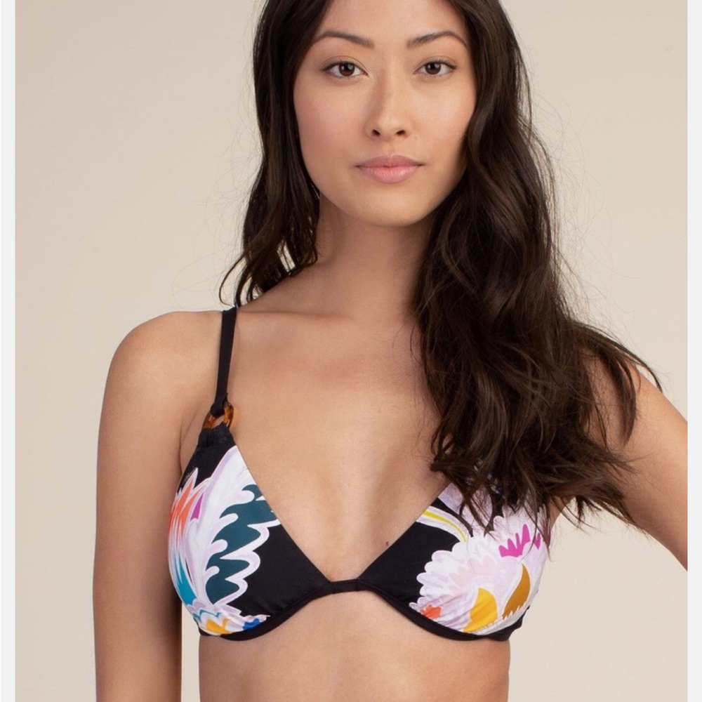 TRINA TURK SEYCHELLES UNDERWIRE TOP 8 Black Floral Colorful Beach Vacation NWT